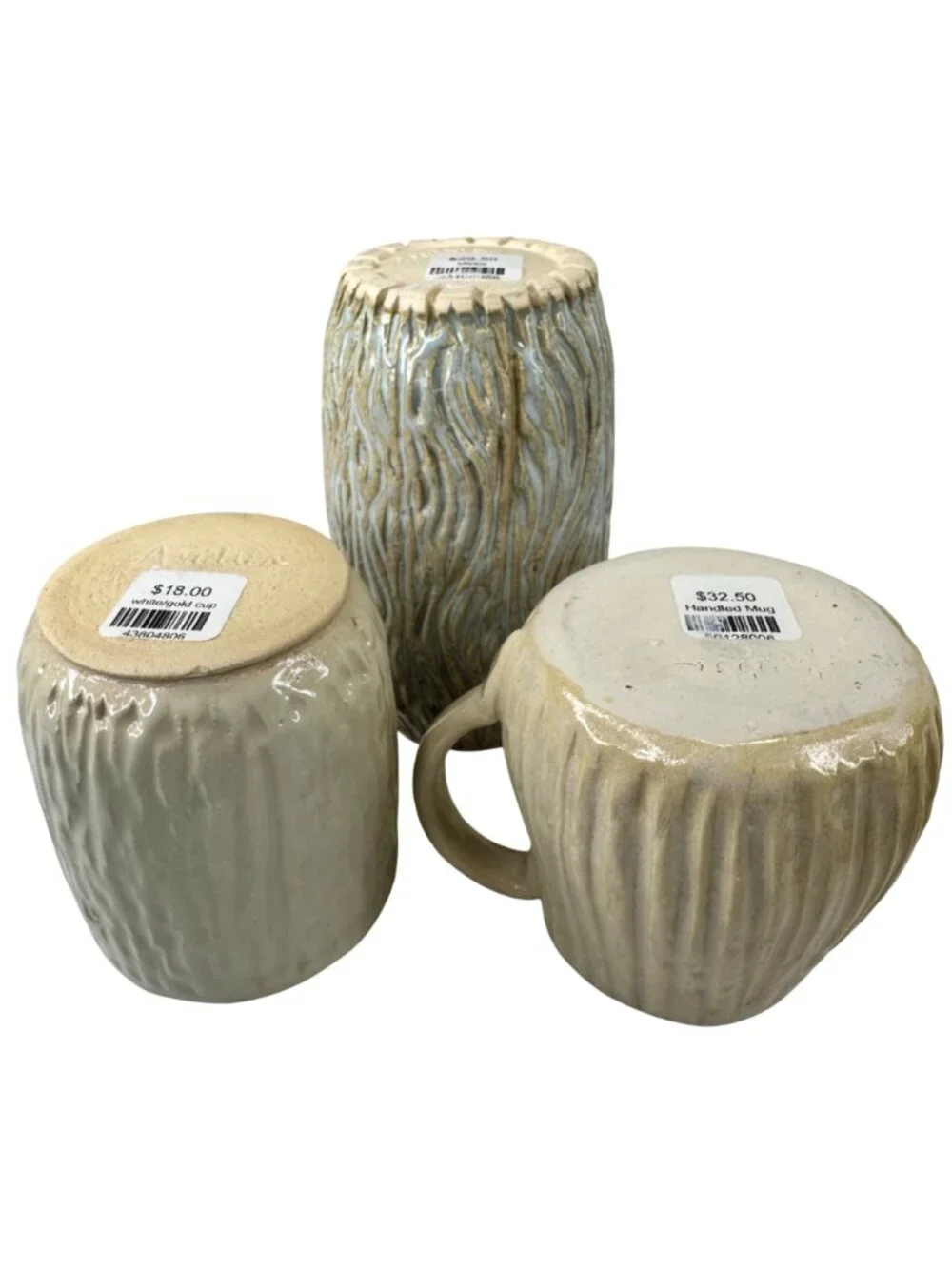 Andrea Art Pottery Handcrafted Ceramic Vase Cups Textured Neutral Glaze Set Of 3 - Picture 8 of 11